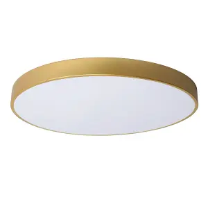 Lucide Unar Modern Flush Ceiling Light 60cm - LED Dim. - 1x60W 2700K - 3 StepDim - Matt Gold, Brass