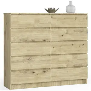 Sideboard, Chest Of Drawers 10 Drawers, Contemporary Chest Of Drawers, Modern Living Room Furniture 121 x 120 x 40 cm Natural Oak