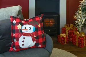 Xmas Haus Christmas Themed Cushion Snowman Red/Black Linen