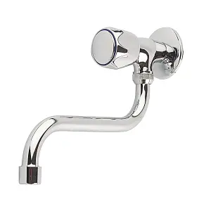 Invena Kitchen Cold Water Single Handle Tap Wall Mounted S-type Spout Chrome Plated