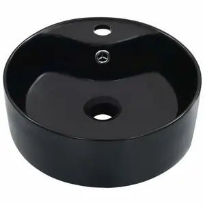 Belfry Bathroom Pursley 360mm W Ceramic Circular Sink with Overflow Black