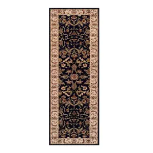 Luxurious Traditional Persian Easy to Clean Wool Black Floral Rug for Living Room & Bedroom-240cm X 340cm