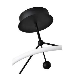 Sleek Contemporary Matt Black Sand Ceiling Light with Opal LED Circular Ring