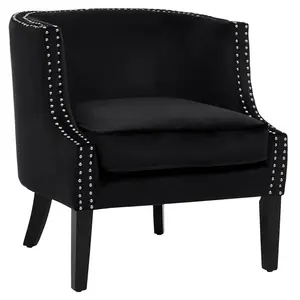 Interiors by Premier Black Velvet Studded Chair, Easy to Clean Leather Armchair, Body Supportive Accent Chair