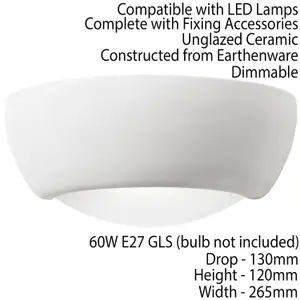 Dimmable LED Wall Light Unglazed Ceramic Semi Dome Lounge Lamp Lighting Fitting