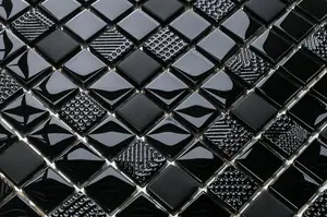 Glass mosaic on mesh for bathroom or kitchen 300mm x 300mm - Carbon