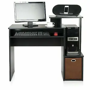 Furinno Econ Multipurpose Home Office Computer Writing Desk w/Bin, Black/Brown