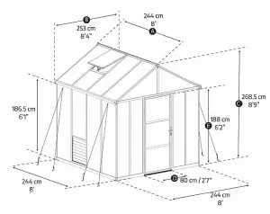 Greenhouse Glory 8 x 8 - Polycarbonate - L244 x W253 x H268.5 cm - Grey