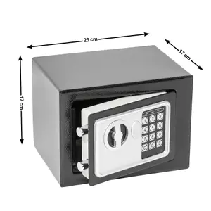 Safe - electronic with double bolt locking system, LED display, code and keys, 17 x 23 x 17 cm - black