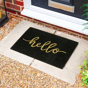 Nicola Spring - Coir Door Mats - 60 x 40cm - Hello Black (Set of 2)