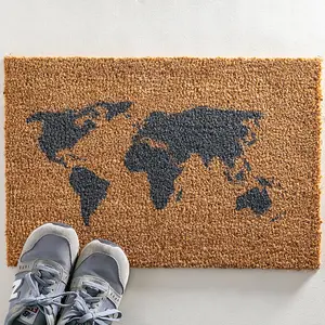 World Map Grey Doormat - Regular 60x40cm