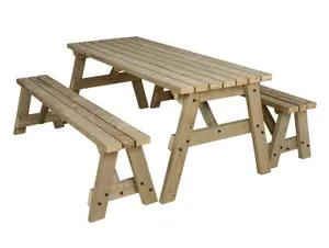 Victoria wooden picnic bench and table set, outdoor dining set (7ft, Natural finish)