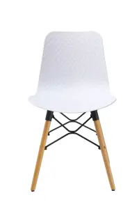 Set of 4 White Textured  Plastic Chairs with Wooden Metal Frame Legs