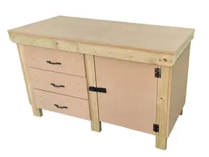 Wooden MDF top workbench, tool cabinet with lockable cupboard (V.3) (H-90cm, D-70cm, L-120cm)