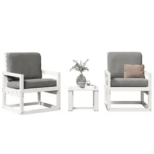 3 Piece Garden Lounge Set White Solid Wood Pine