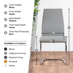 Furniturebox UK 6 Seater Dining Set - Enna White Glass & Chrome Extendable Dining Table & Chairs - 6 Grey Leather Lorenzo Chairs