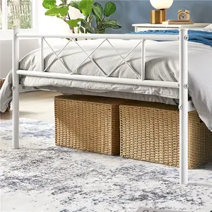 Yaheetech White 3ft Single Simple Metal Bed Frame with Cross-design Headboard & Footboard