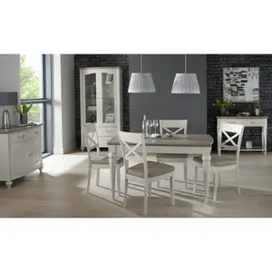 Moira Extendable Solid Wood Base Dining Table Soft Grey / 77cm H x 140cm W x 90cm D