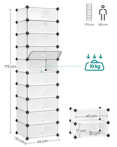 SONGMICS DIY Shoe Rack Organiser with Doors, 10 tiers Storage Cubes for 20 Pairs of Shoes, Closet Wardrobe Divider Shelf