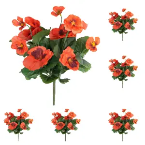 Blooming Artificial - 28cm / 1ft Red Faux Pansy Bush Multi-Pack