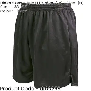 L - BLACK Adult Soft Touch Elasticated Training Shorts Bottoms - Football Gym