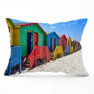 Beach Huts At Muizenberg Beach Cushions 33cm x 48cm