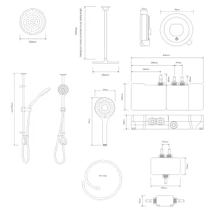 Aqualisa Optic Q Exposed valve Gravity-pumped Ceiling fed Smart Digital mixer 3-spray pattern Shower with & Ceiling-fixed head