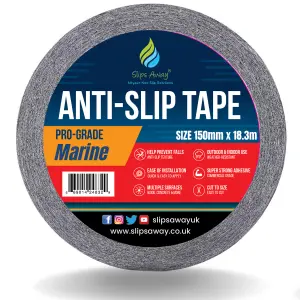 Anti Slip Waterproof Resistant Marine Safety-Grip Non Skid Tape perfect for Boats - Black 150mm x 18.3m