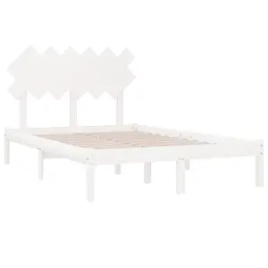 Berkfield Bed Frame White 135x190 cm 4FT6 Double Solid Wood