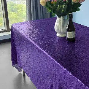 Neel Blue 70x144 Inch Rectangle Sequin Tablecloth, Purple