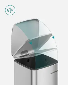 SONGMICS Steel Kitchen Waste Bin, Pedal Trash Can, Includes Inner Bucket, Soft-Close Function, Stays Open, Metallic Silver