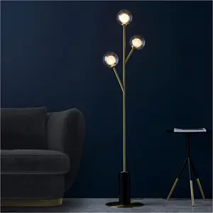 1500mm Floor Lamp - Satin brass plate & clear frosted glass - Standing LED Light Base & Shade