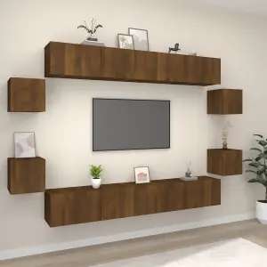 Berkfield 8 Piece TV Cabinet Set Brown Oak Engineered Wood