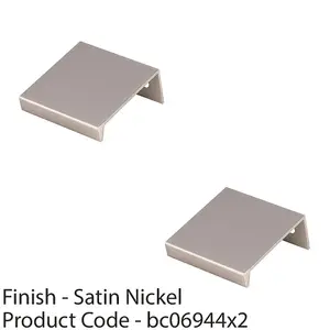 2 PACK - Square Edge Finger Pull Handle - Satin Nickel 40mm - Slim Cupboard Drawer