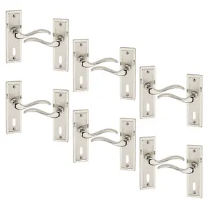 URBNLIVING 158mm Length 12 Pcs Porto Metal & Satin Nickel Lever Latch Door Keyhole Handle Set