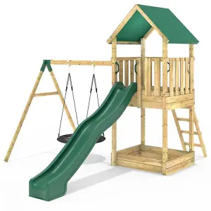 Rebo Modular Wooden Climbing Frame Adventure Playset - Swing Charnwood