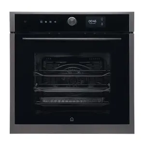 GoodHome GHMF71 Built-in Single Multifunction Oven - Brushed black stainless steel effect