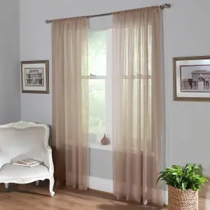 Home Curtains Voile Slot Top Panels 59w x 54d" (149x137cm) Latte (PAIR)