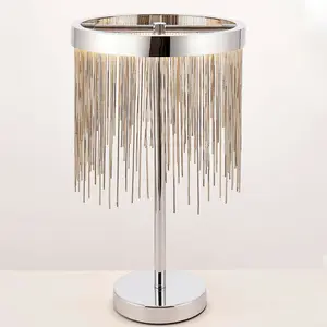 Table Lamp Chrome Plate & Silver Effect Chain 10W LED Module Bulb Included