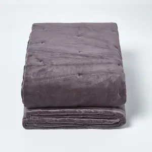 Homescapes Dark Grey Velvet Quilted Throw, 150 x 200 cm