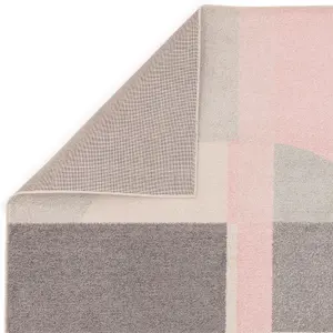 Pink Flatweave Geometric Modern Rug Easy to clean Dining Room-200cm X 290cm