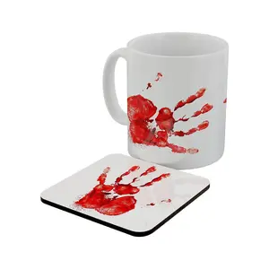 Grindstore Bloody Hand Print Mug & Coaster Set White (One Size)