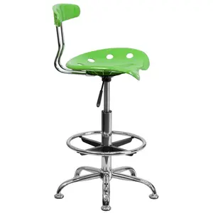 Vibrant Chrome Drafting Stool with Tractor Seat Apple Green