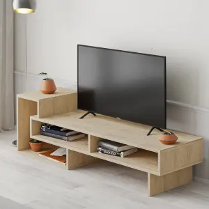 Decortie Tetra Modern TV Stand Open Shelves Oak Multimedia Centre 43" TVs 136.5 cm Wide