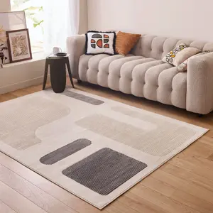 THE RUGS Aura Collection  Area Rugs with Modern Abstract Design in Grey and Beige 6050