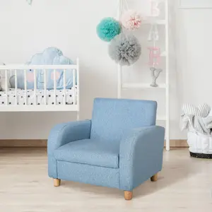 HOMCOM Child Armchair Wood Frame w/ Padding Seat Low-Rise Bedroom Blue