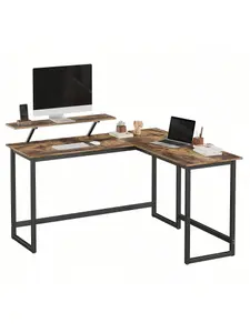 VASAGLE Computer Desk, L-Shaped Writing Workstation, Industrial Corner Desk With Monitor Stand