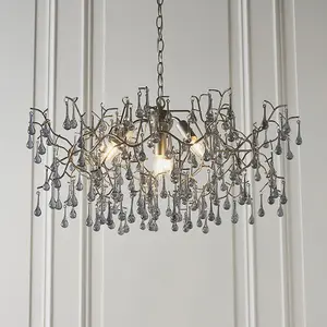 Luminosa Rimini 4 Light Ceiling Pendant Aged Silver Paint & Smokey Grey Tinted Glass