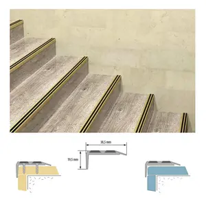 Stair Nosing Edge Trim -  Cezar Anti Slip Edging Strip for Stair -Gold with Black Rubber 1m