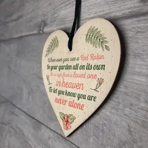 Red Ocean Handmade Robin Memorial Bereavement Garden Wooden Heart Sign Plaque Grave Friendship Gift